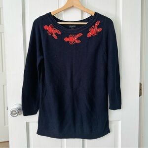 Talbots Lobster Beaded Sweater Navy 3/4 Sleeve Preppy Nautical Beach Size S